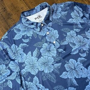 Reyn Spooner Men's XL Performance Polo Limited Issue Brrr Blue Floral
